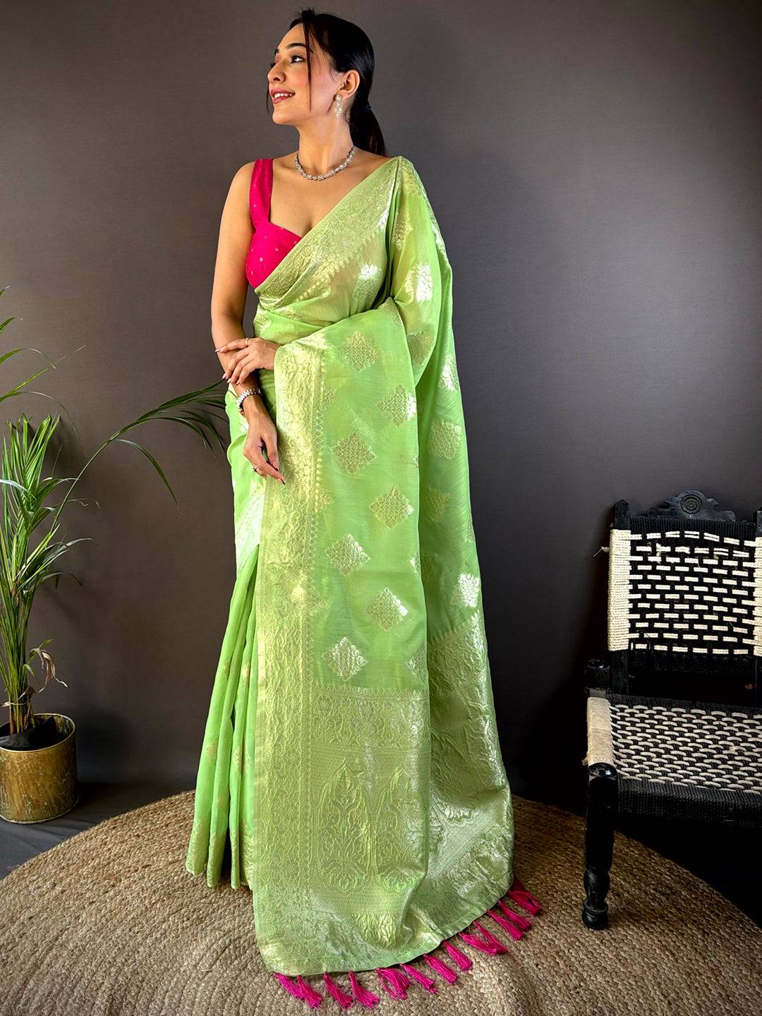 Graceful Cotton With Gold Zari Butta Saree by My Store