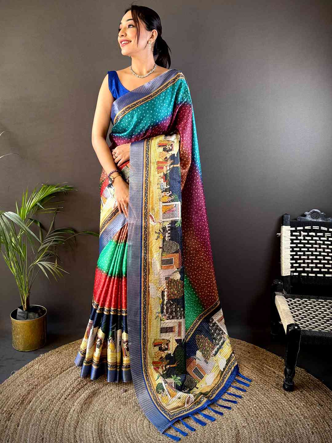 Heritage Silk Blend Bandhani Print Saree by My Store