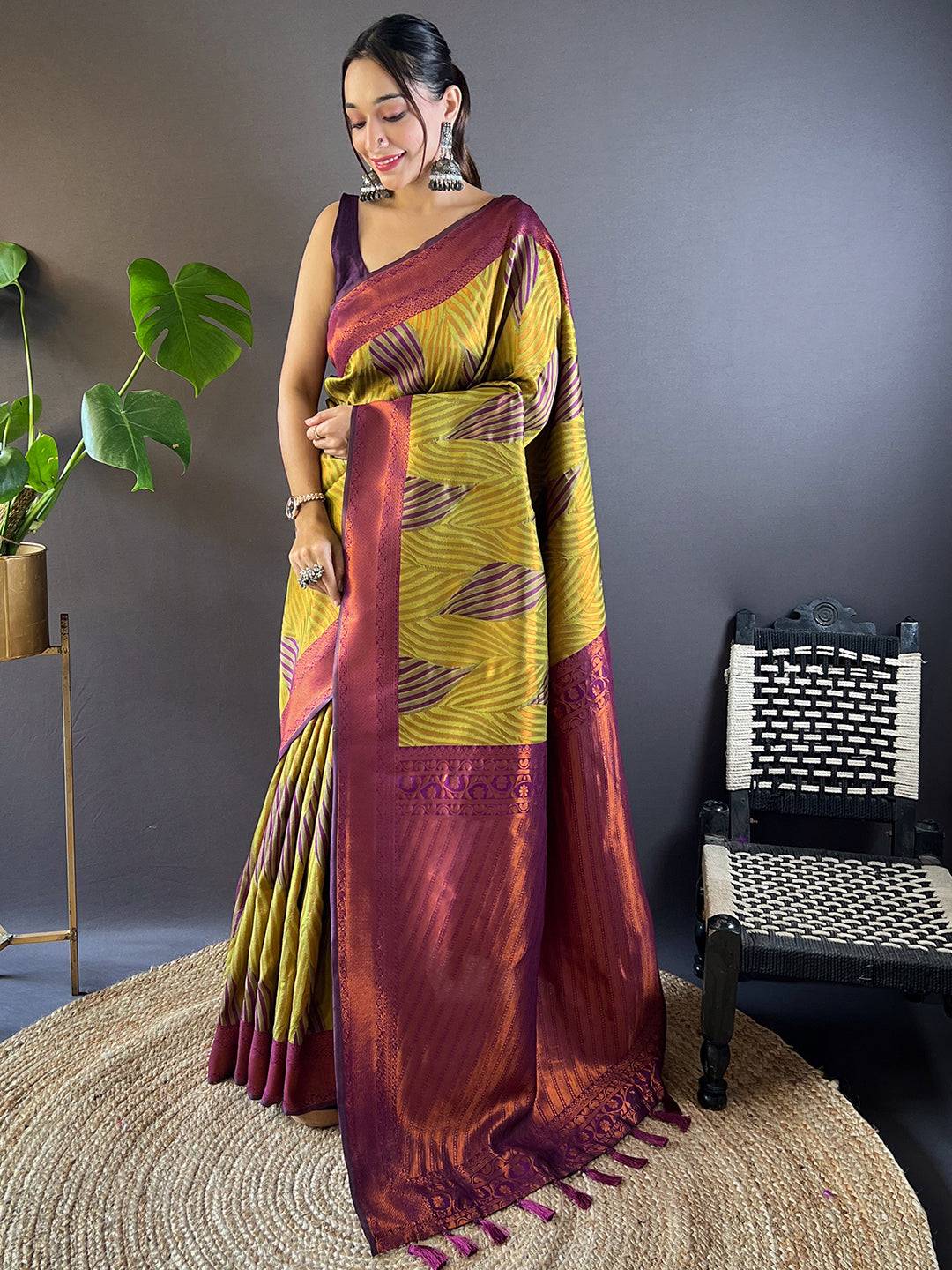 Green Tussar Silk Zari Weaving Ikkat Saree by My Store