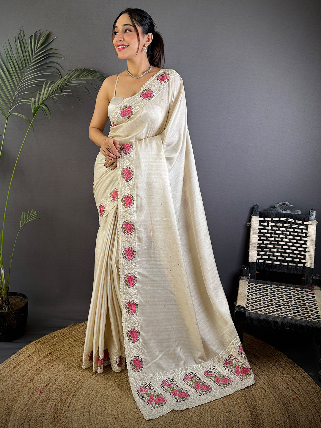 Elegant Embers Rose Stitch Saree by My Store