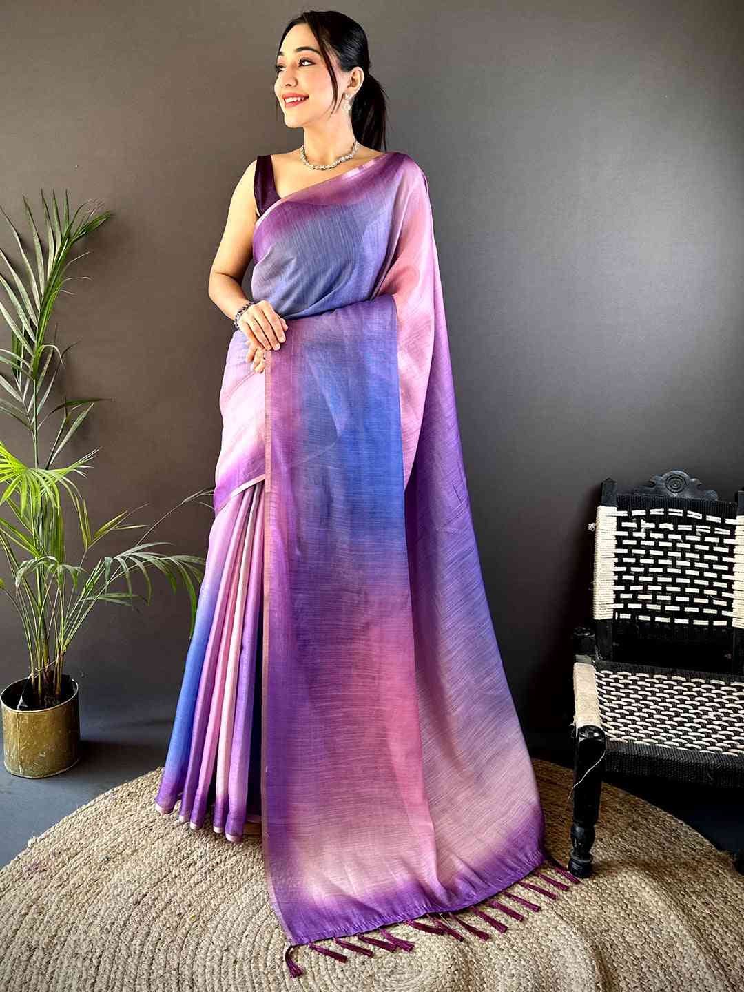 Purple Ombre Chanderi Tissue Saree by My Store