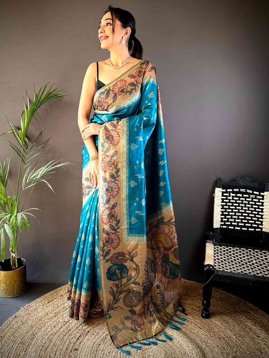 Rama Soft Silk Kalamkari Printed Pallu Saree by My Store
