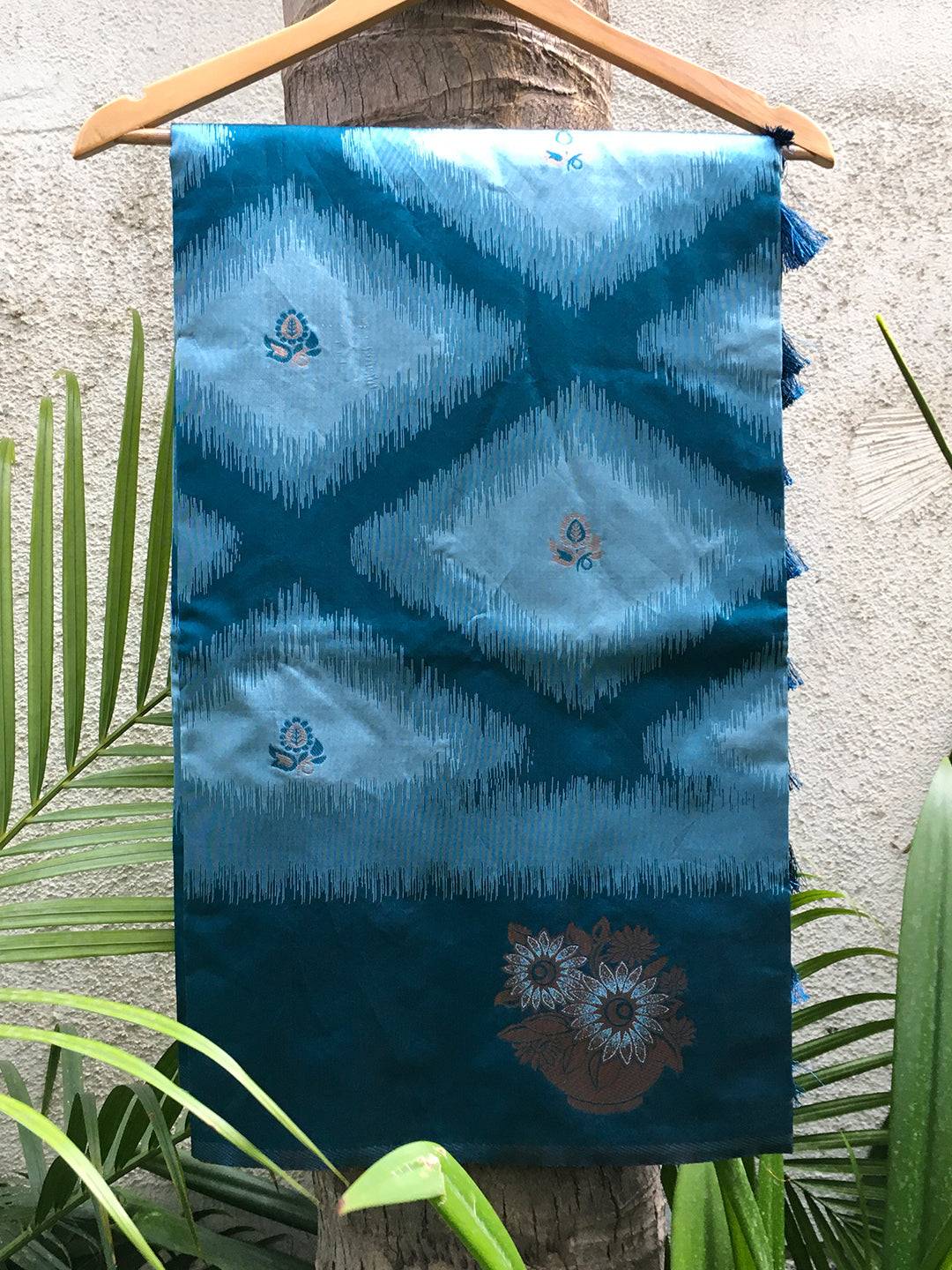 Blue Tussar Silk Ikkat Weaving Saree by My Store