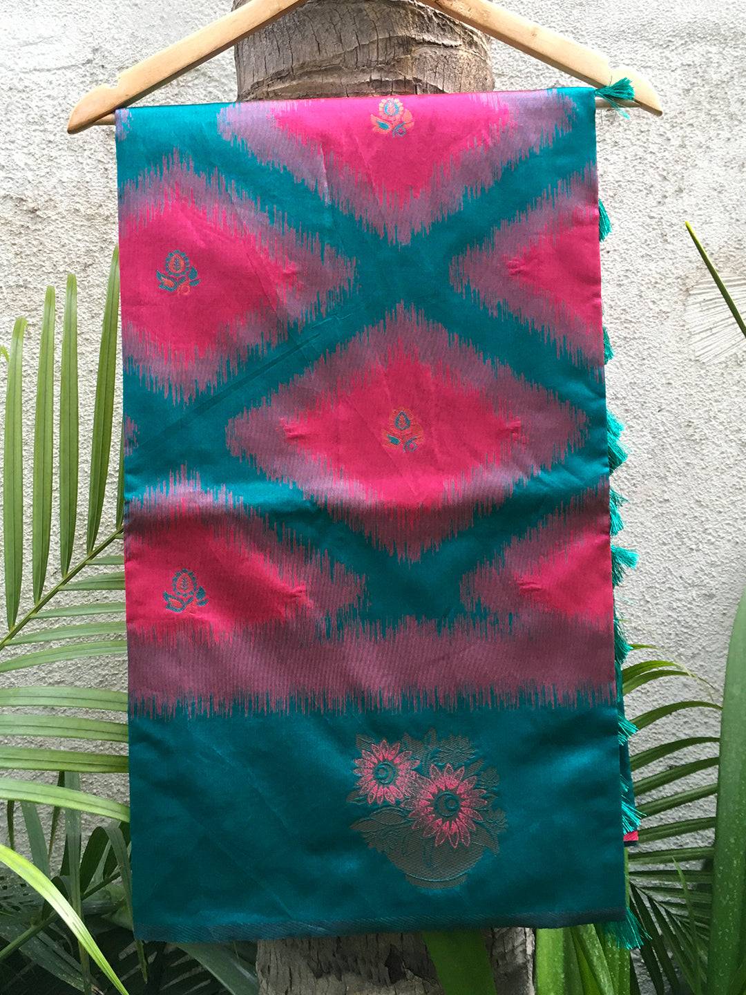 Rani Tussar Silk Ikkat Weaving Saree by My Store
