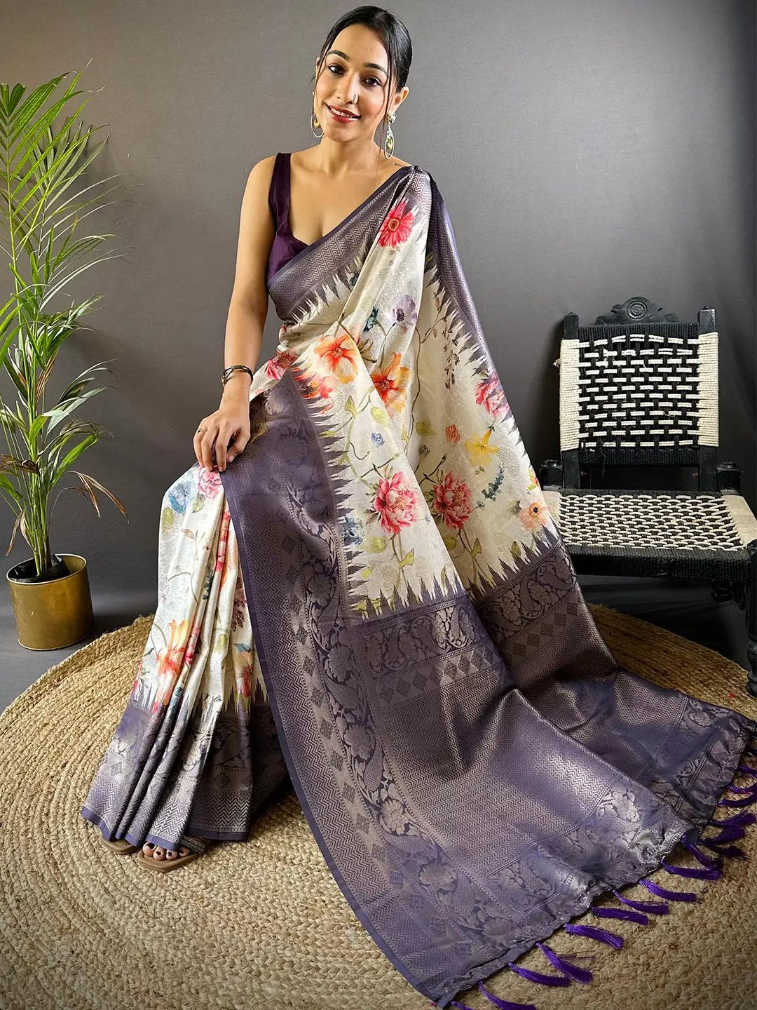 Floral Soft Kanjivaram Silk Saree by My Store