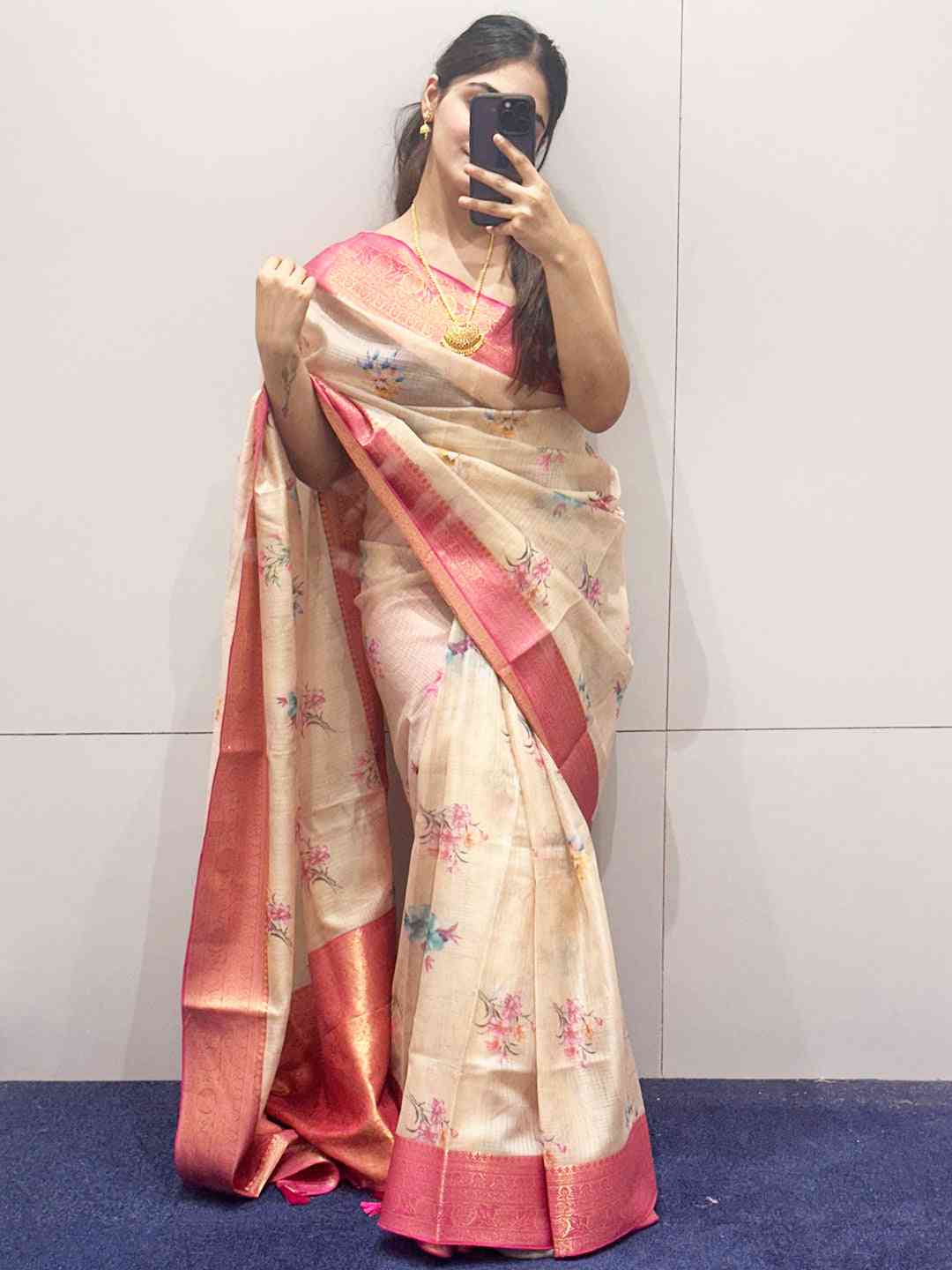 Peach Colour Digital Flower Print Kota Silk Saree by My Store