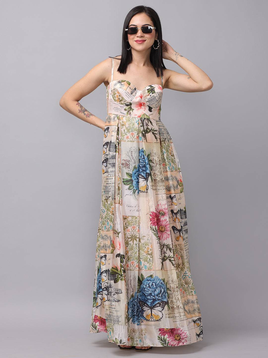 Sweetheart Neck Multi Color Dress by My Store