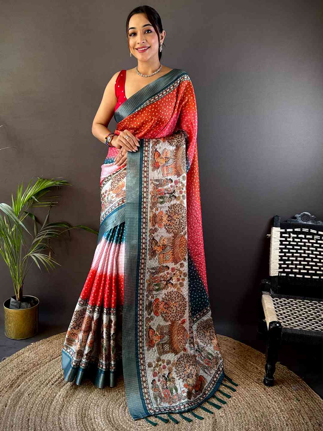 Radiant Silk Blend Bandhani Print Saree by My Store