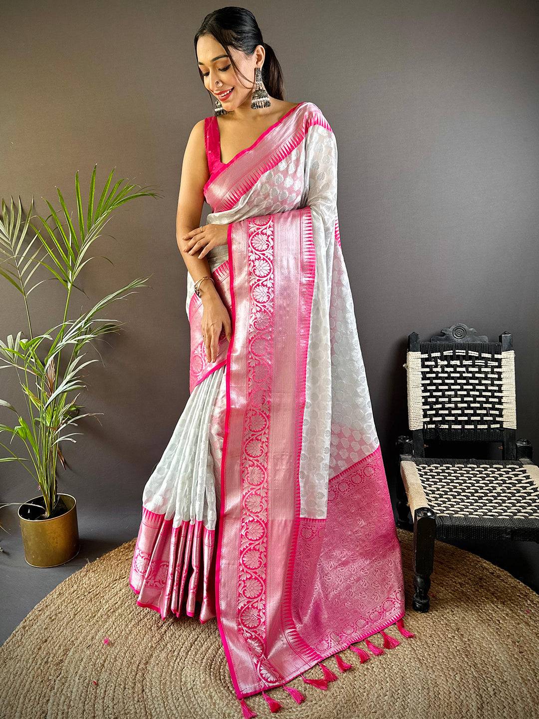 Silver Radiance Woven Silk Saree by My Store