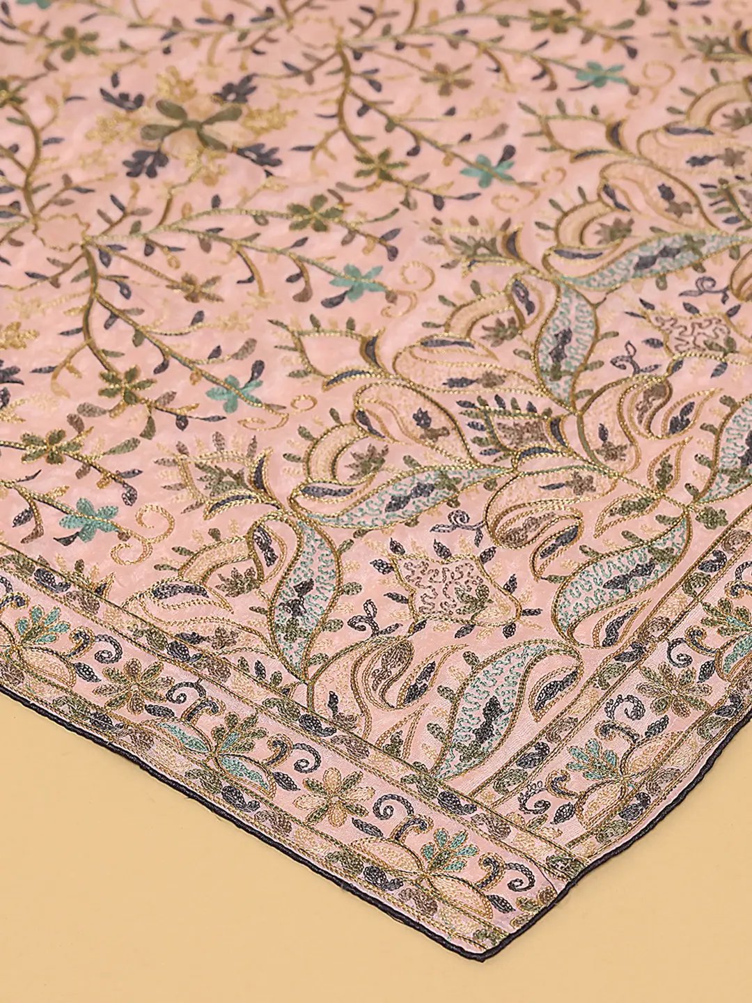 Light Pink Poly Chiffon Pashmina Threadwork Dupatta by My Store