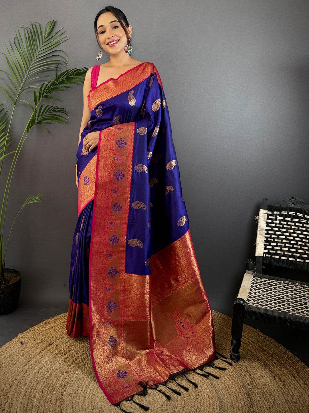 Purple Meenakari Butti Soft Gadwal Silk Saree by My Store