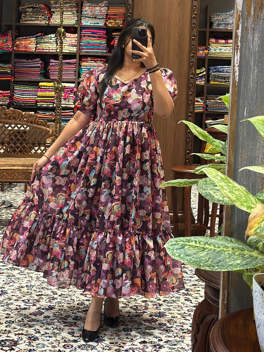 Sumathi Burgundy Floral Midi Dress by My Store