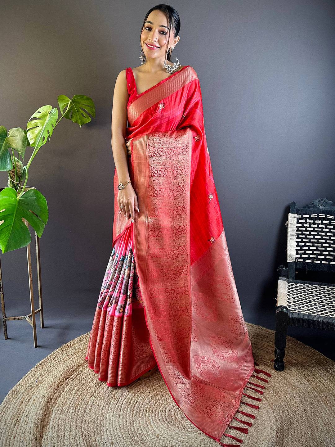 Blush Pink Charry Satin Floral Saree by My Store