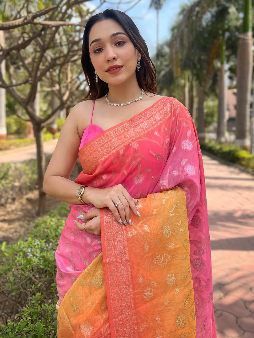 Traditional Soft Slub Silk With Pure Zari And Lakhnavi Badla Weaving