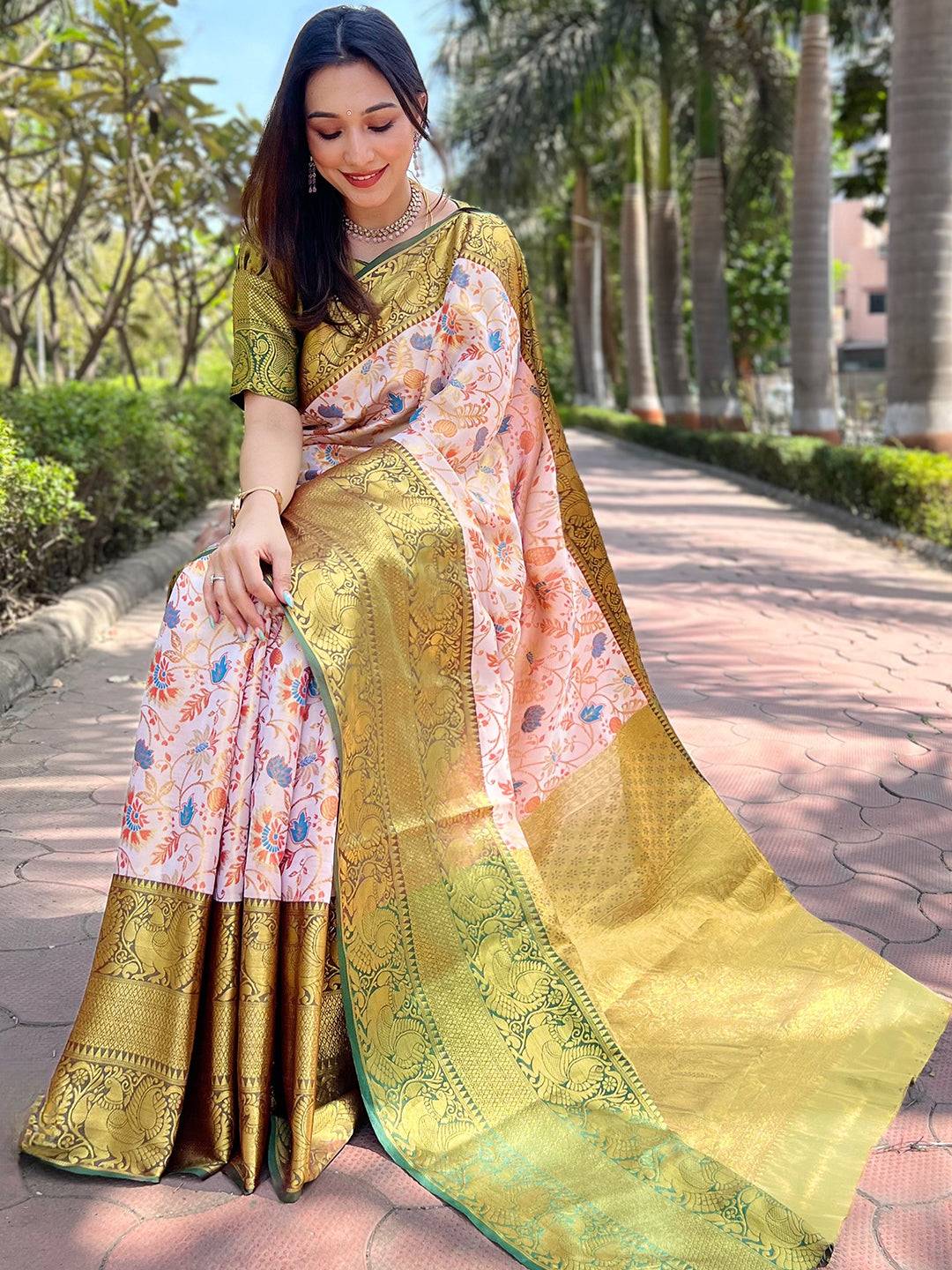 Chiku Colour Banarasi One Grm Tissue Silk Festive Wear Saree by My Store