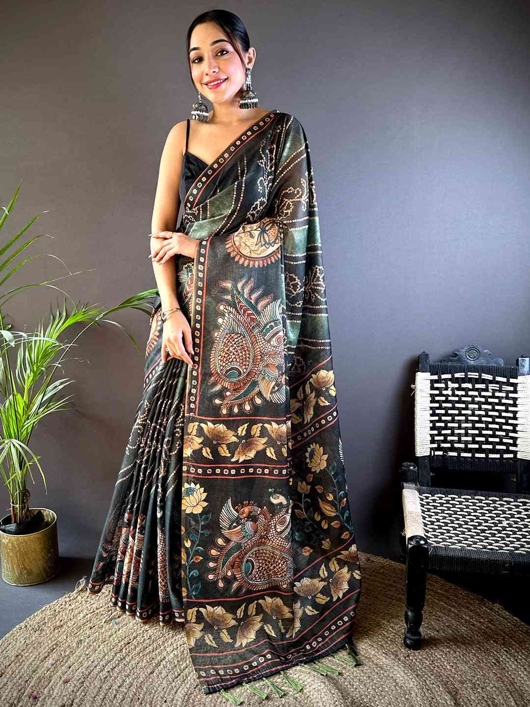 Green Bandhej Digital Print Saree by My Store
