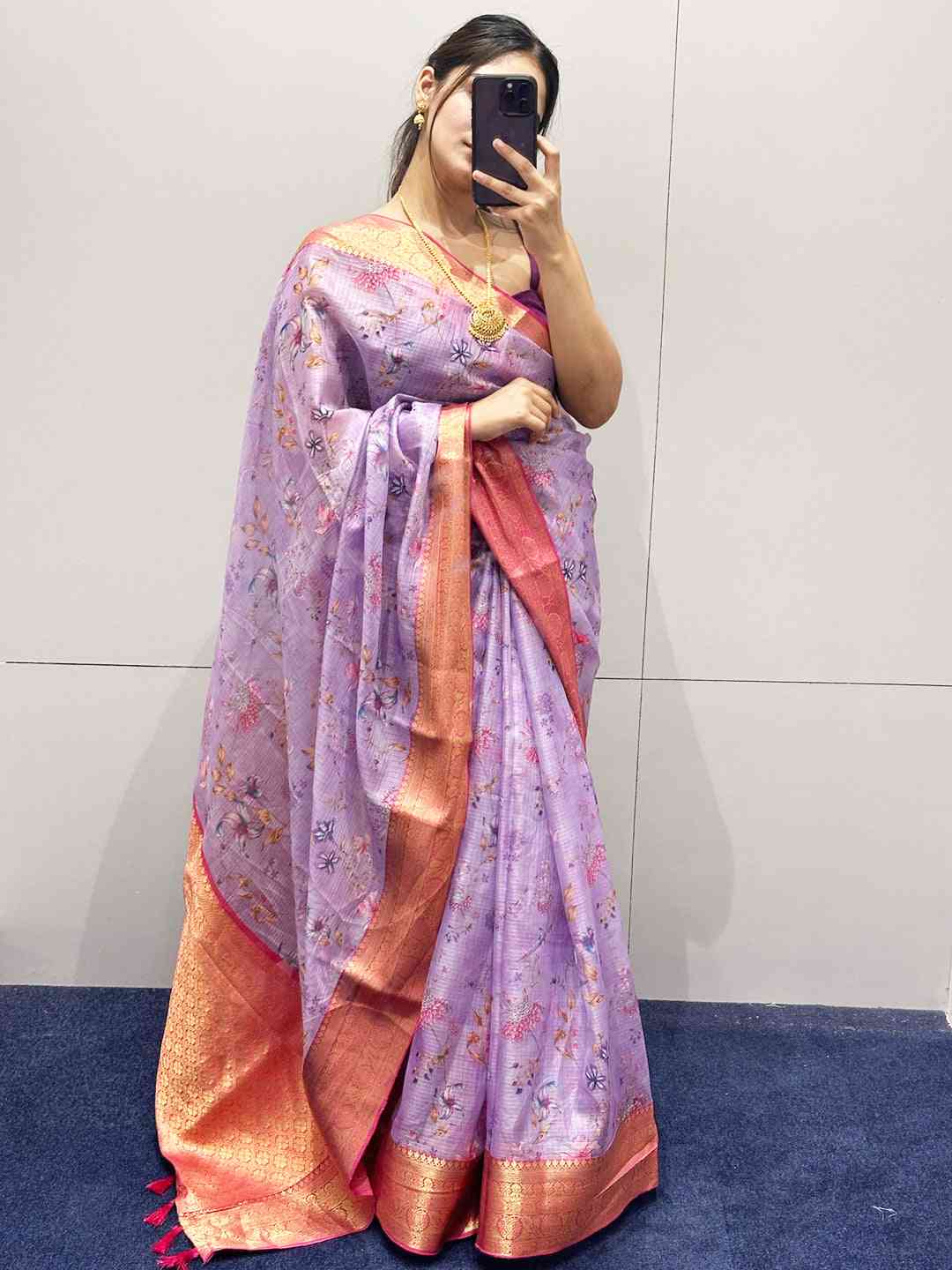 Design Purple Colour Digital Flower Print Kota Silk Saree by My Store