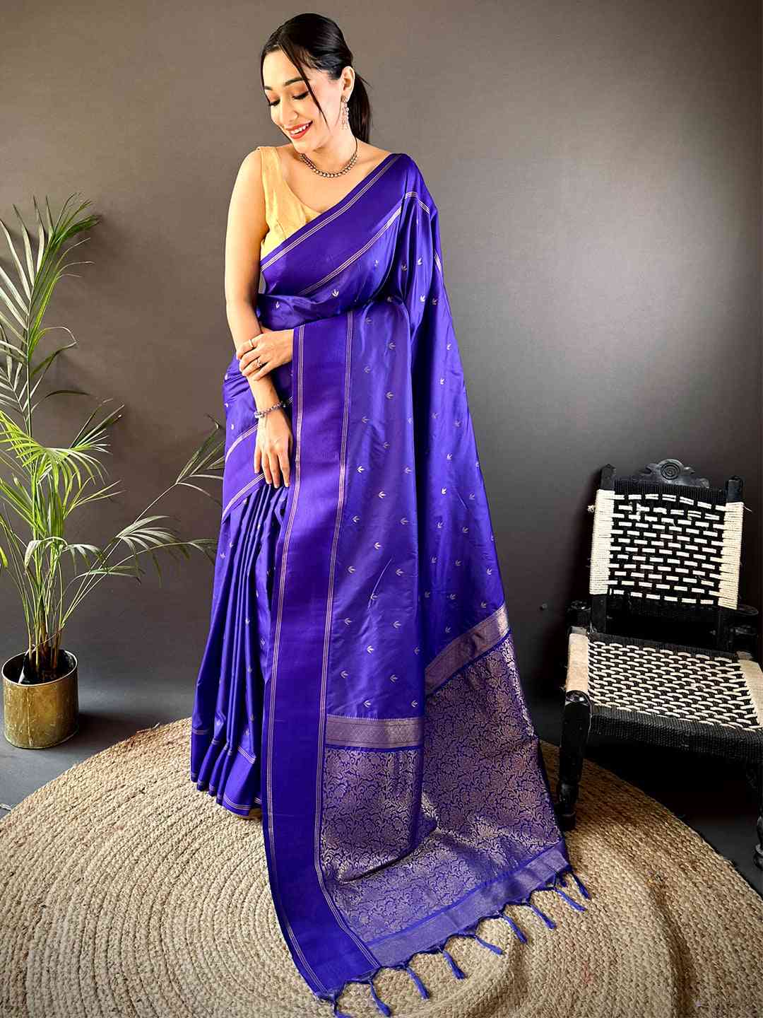 Royal Purple Soft Silk Kolam Print Saree by My Store