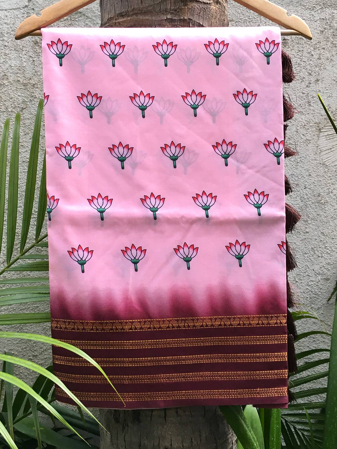 Pink 2 Ton Lotus Print Saree by My Store