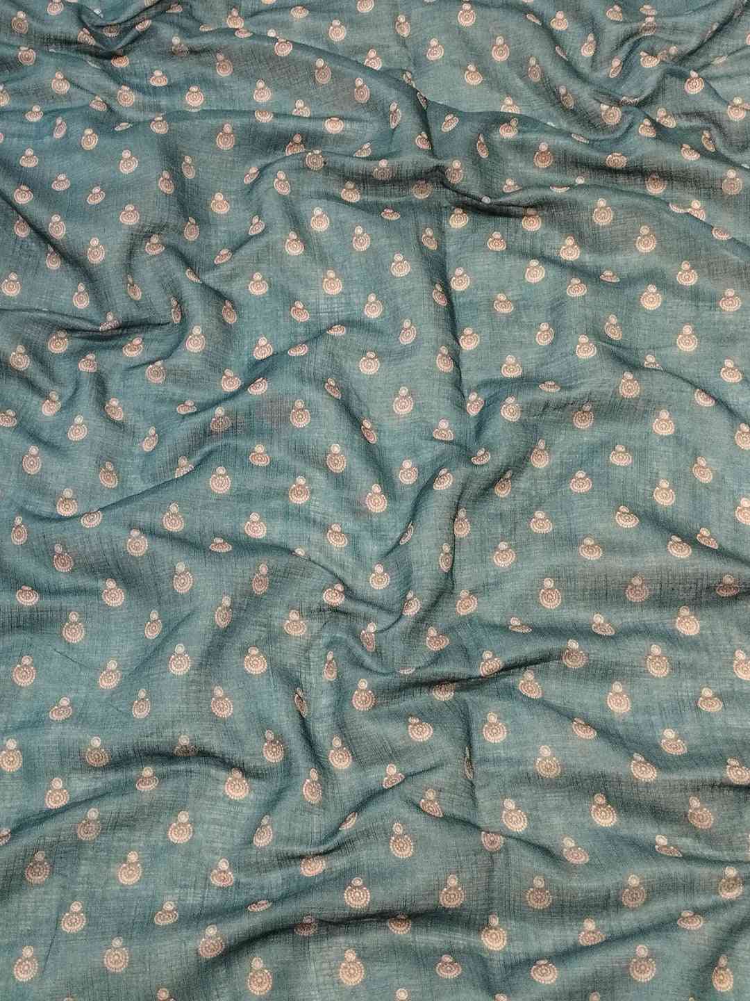 Turquoise colour Linen Saree With Digital Print And Majestic Border