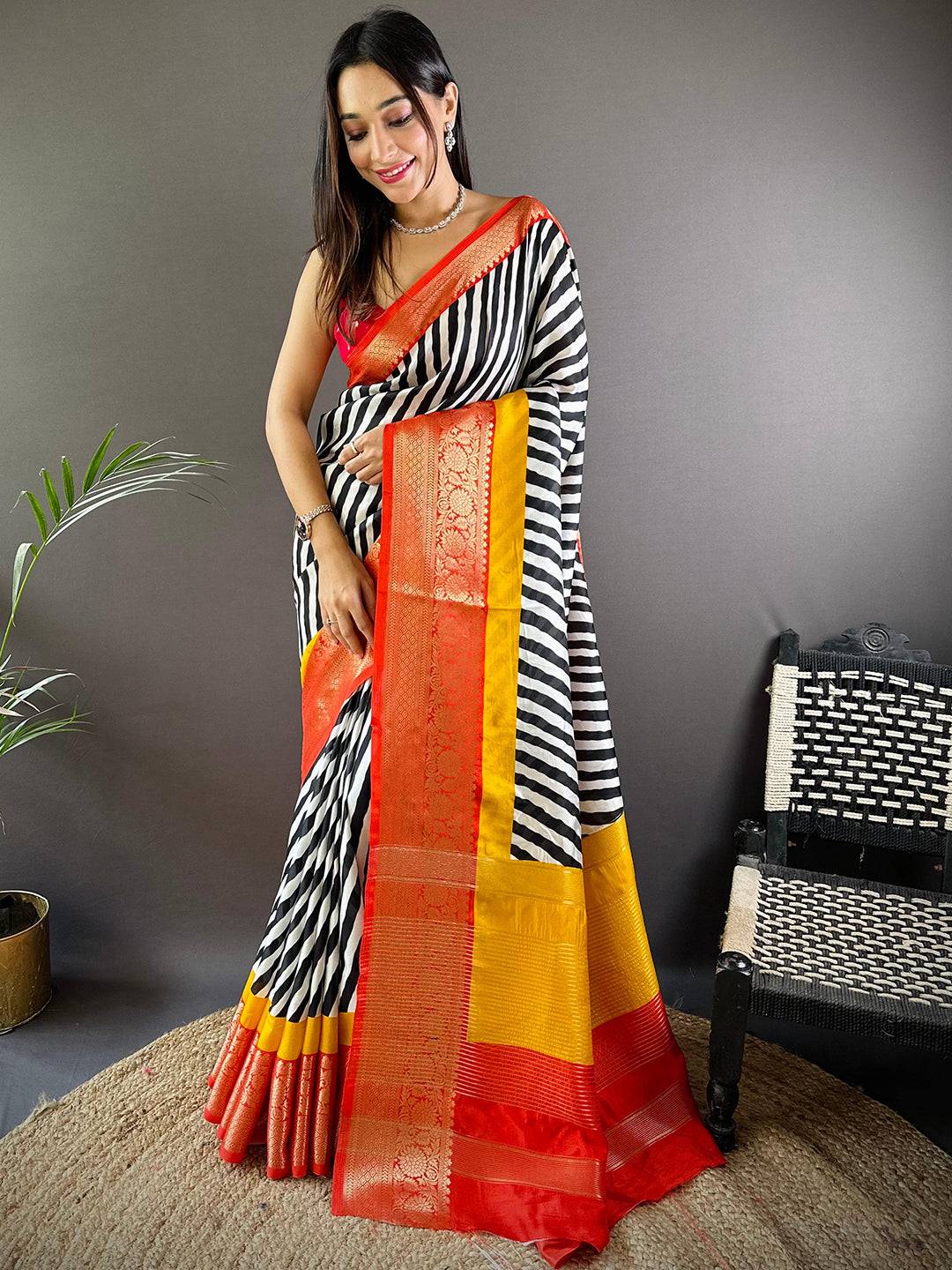 Heritage Glow Striped Zari Saree by My Store