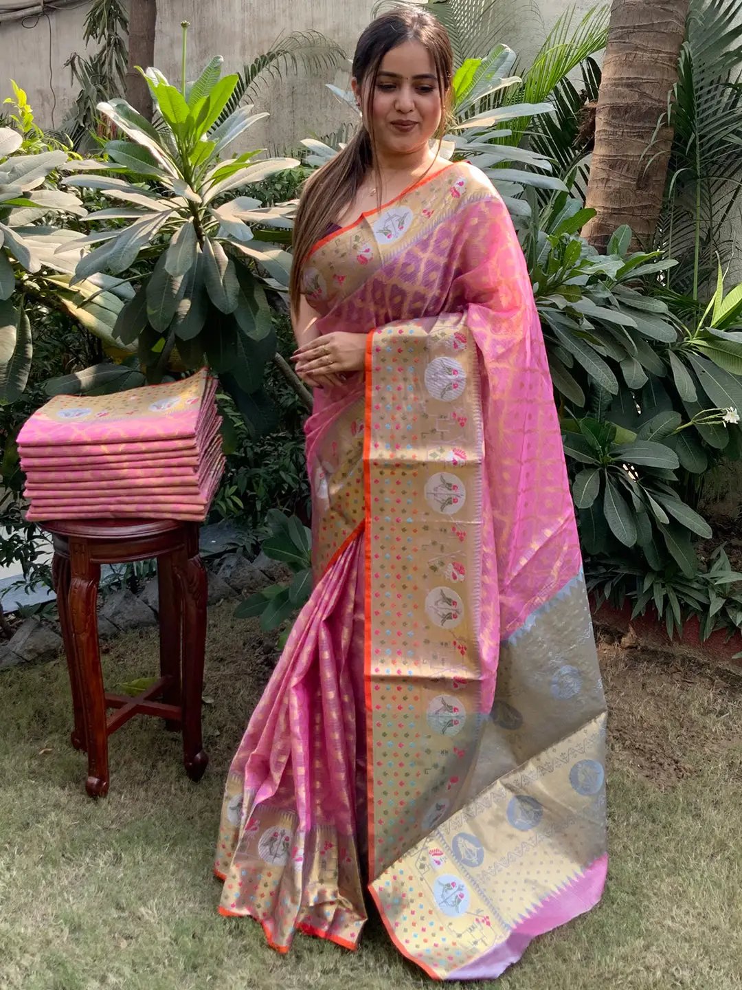 Stunning Kota Doria Soft Silk Minakari Patola Weaving Saree