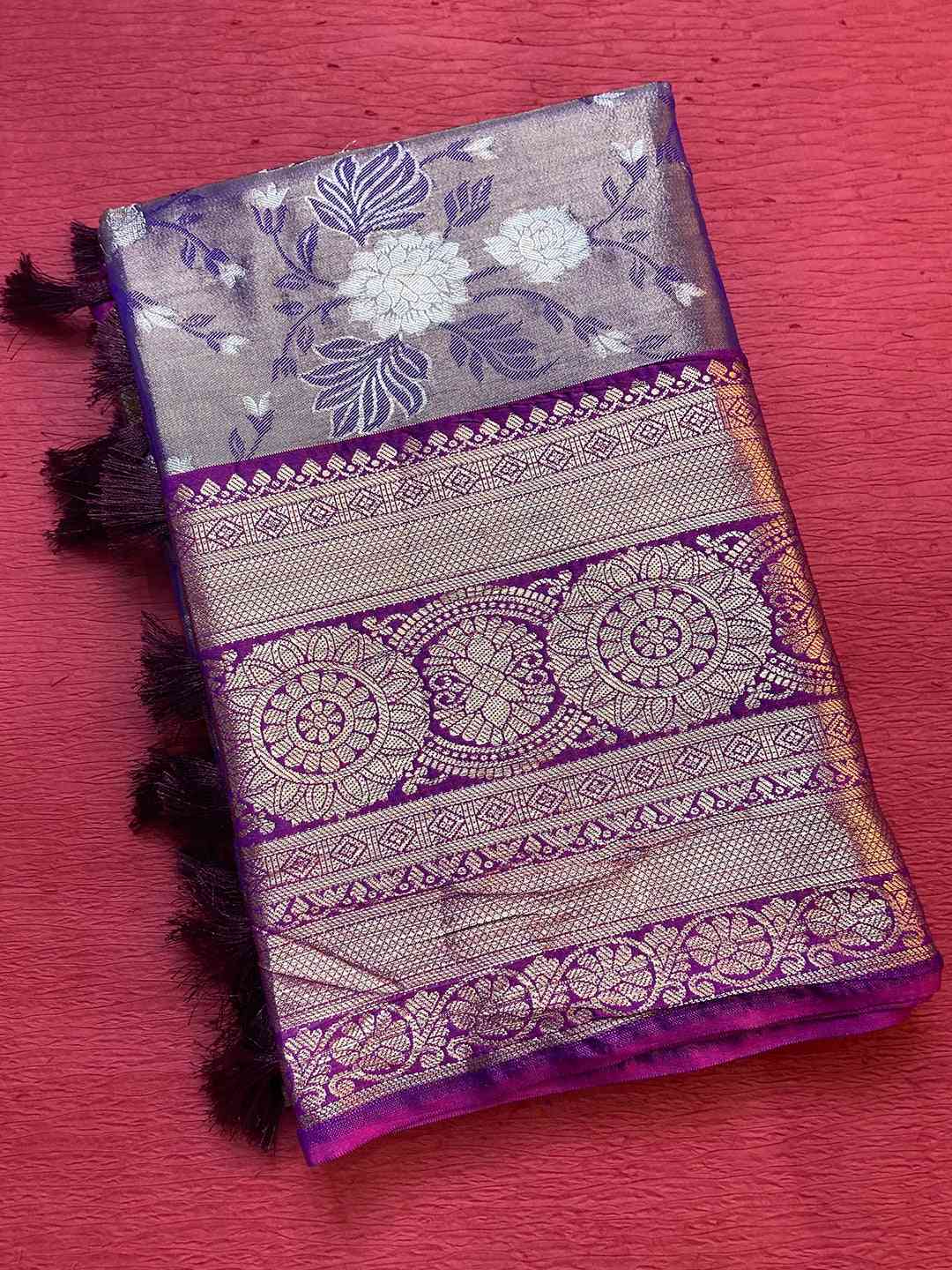 Purple One Gram Gold Tissue Silk Saree by My Store