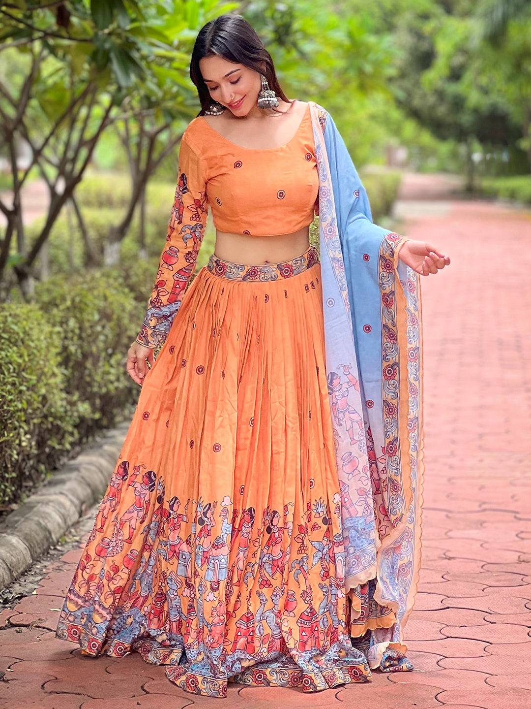 Merigold Yellow Kalamkari Lehenga Set by My Store