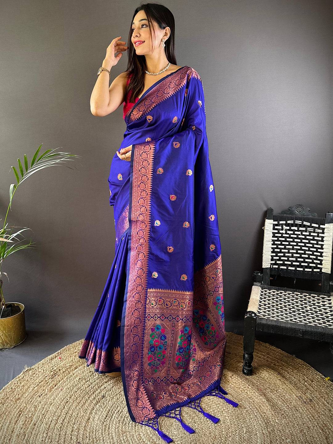 Purple Soft Silk Coppar Zari Weaving Saree by My Store