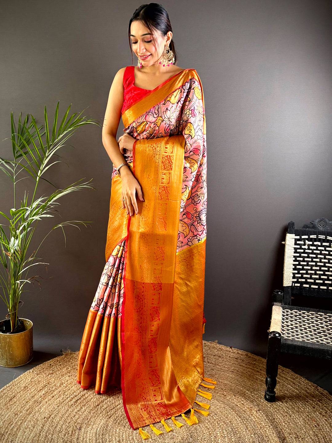 Pink Elegant Soft Silk Saree With Pattu Zari Border by My Store
