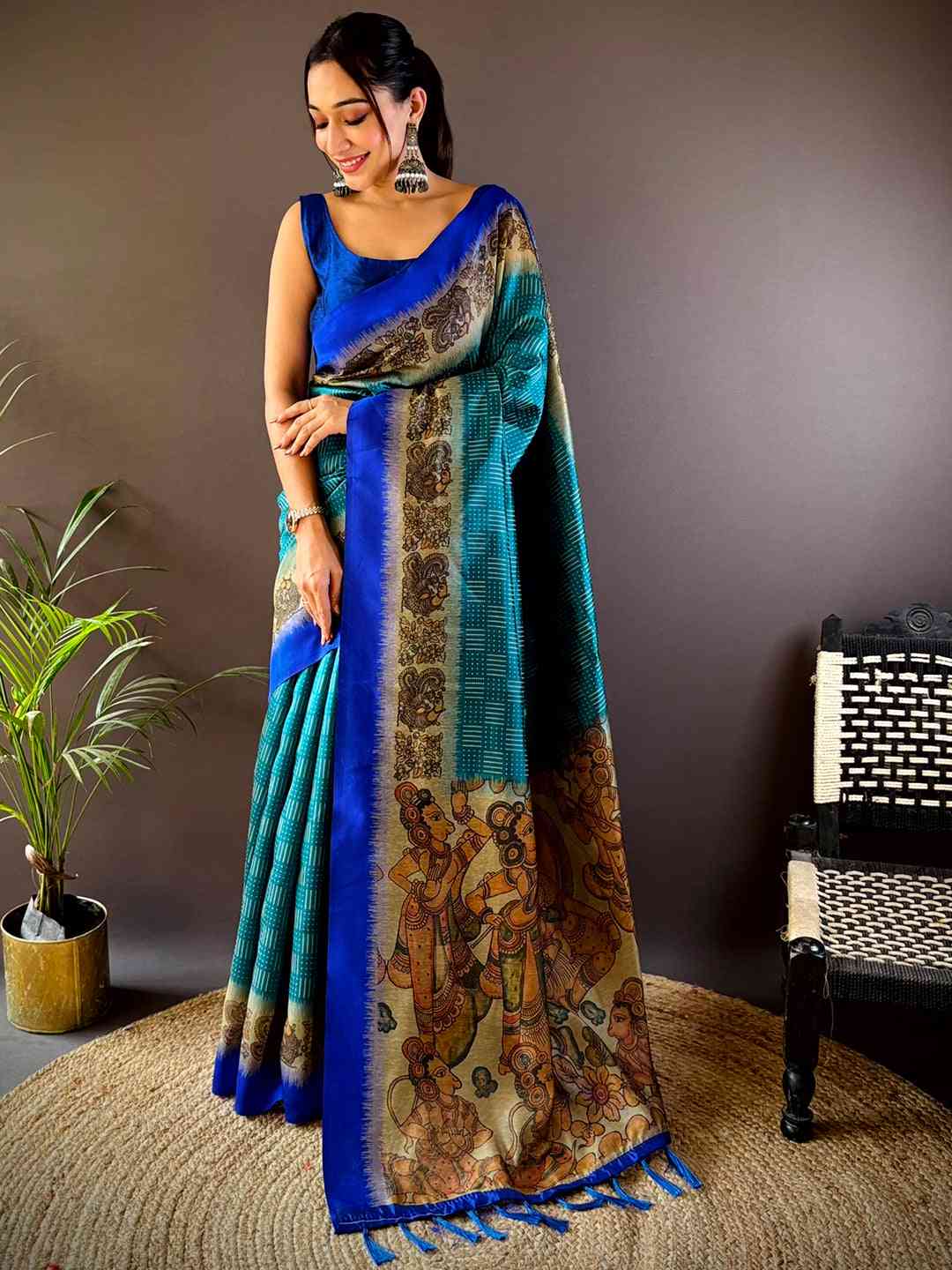 Rama Soft Silk Kalamkari Pallu Saree by My Store