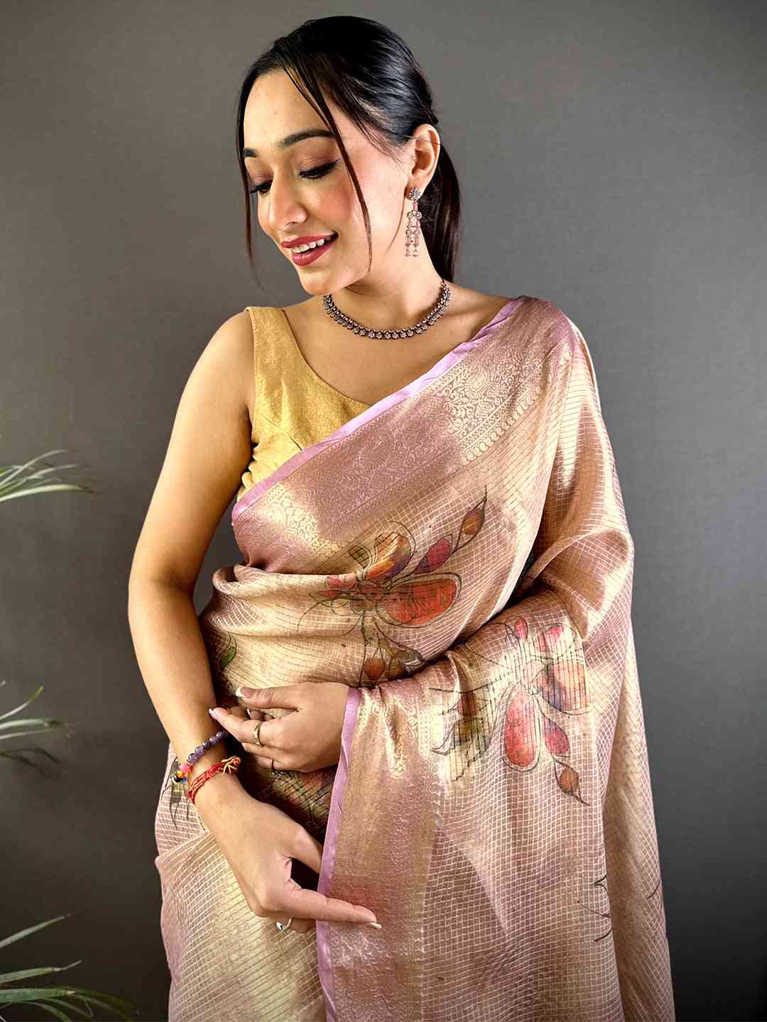 Stylish Wine Self Gold Zari Floral Print Saree by My Store