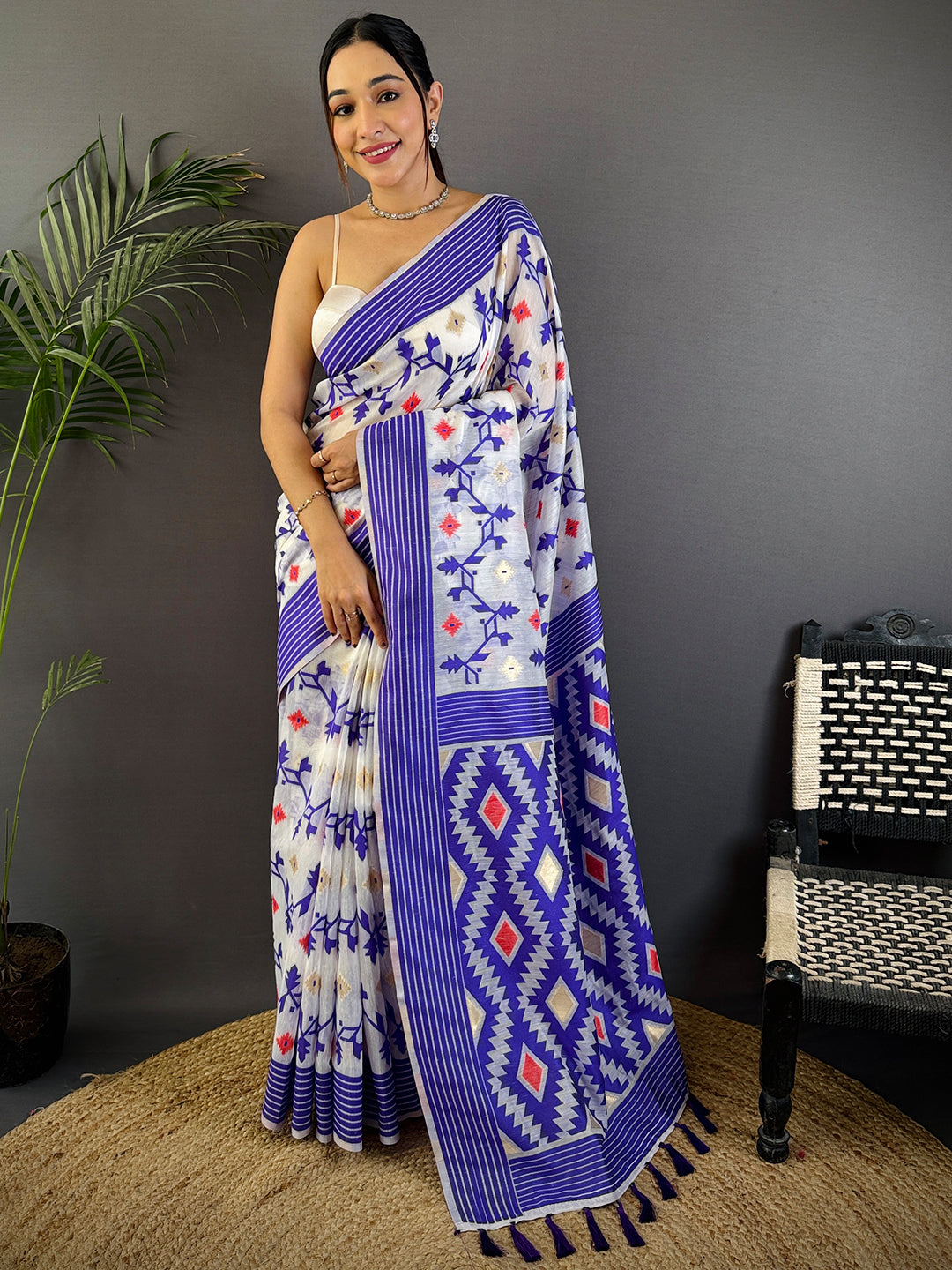 Royal Purple Soft Dhakai Jamdani Silk Saree by My Store