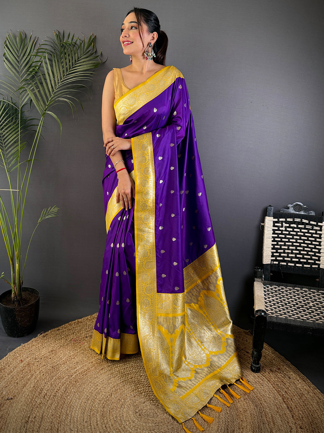 Purple Soft Silk Feather Saree by My Store