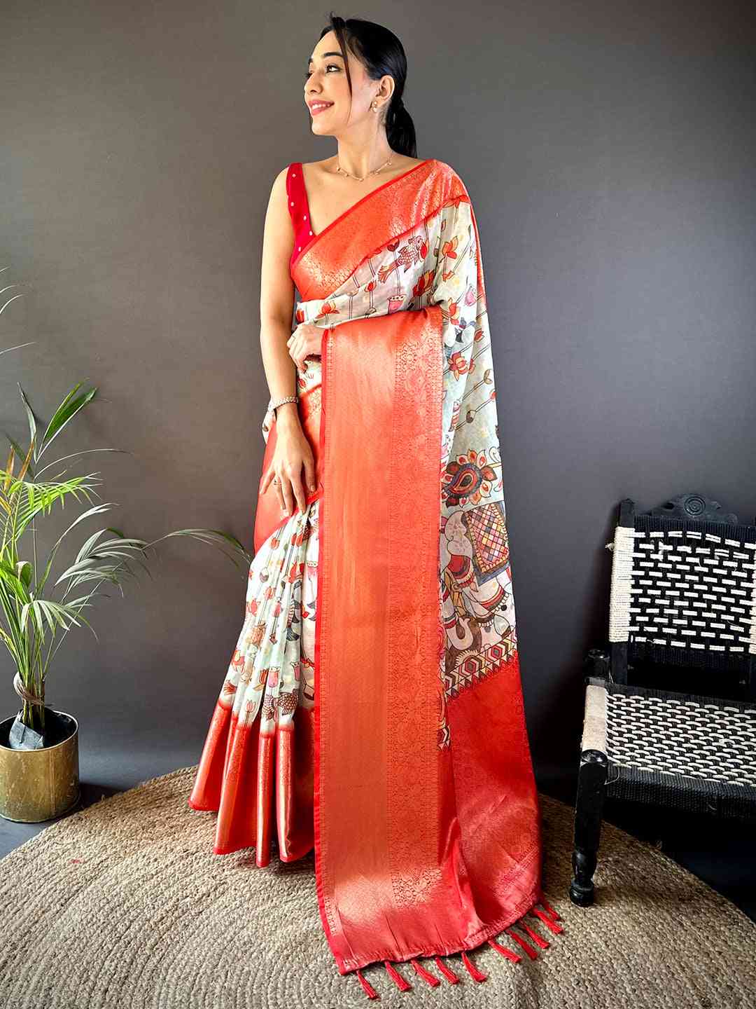 Pista Floral Kalamkari Kota Doriya Saree by My Store