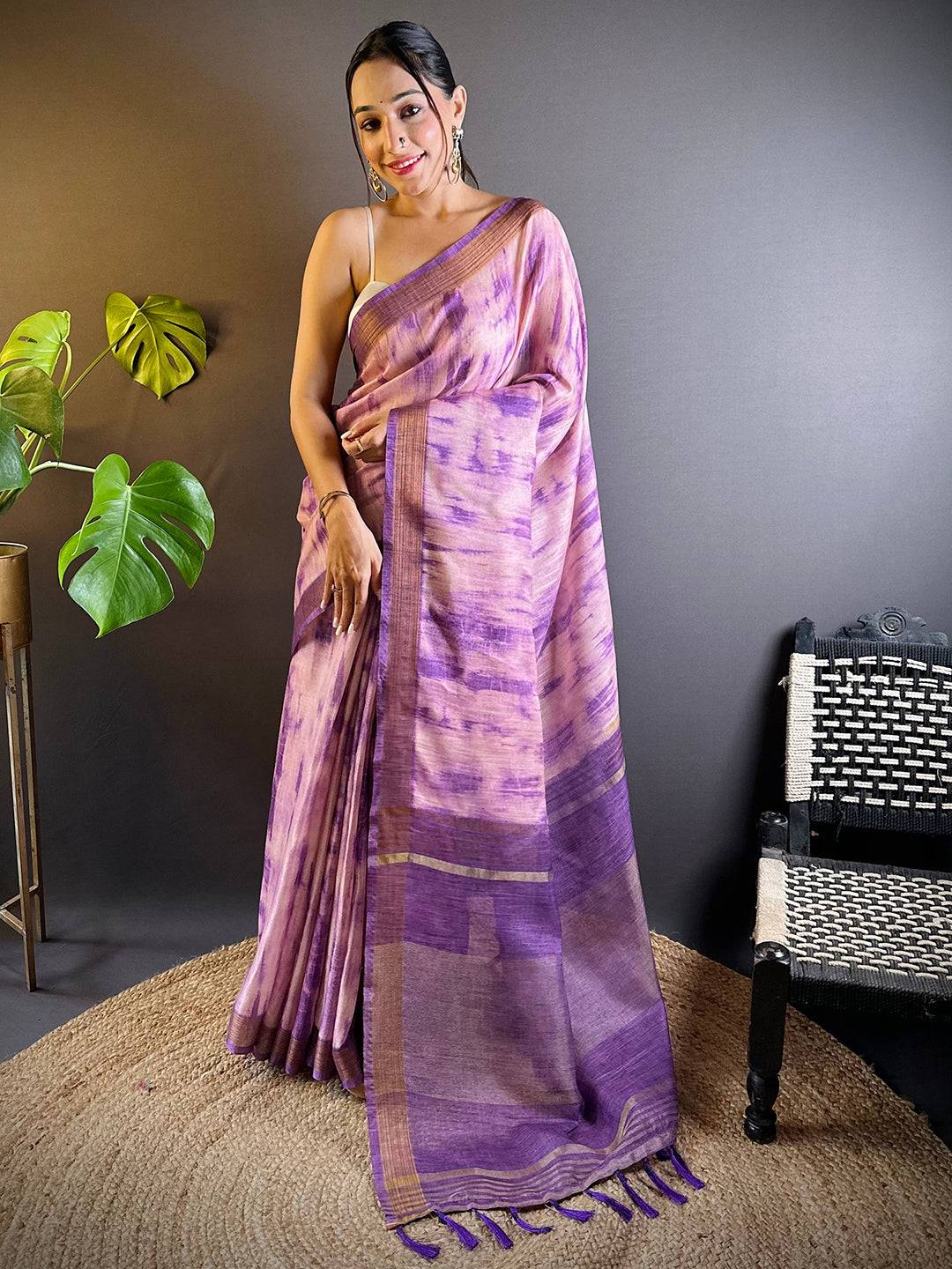Iris Shibori Print Linen Saree by My Store