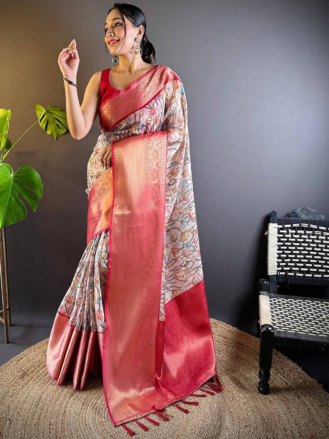 Kalamkari Bloom Kota Doriya Saree by My Store