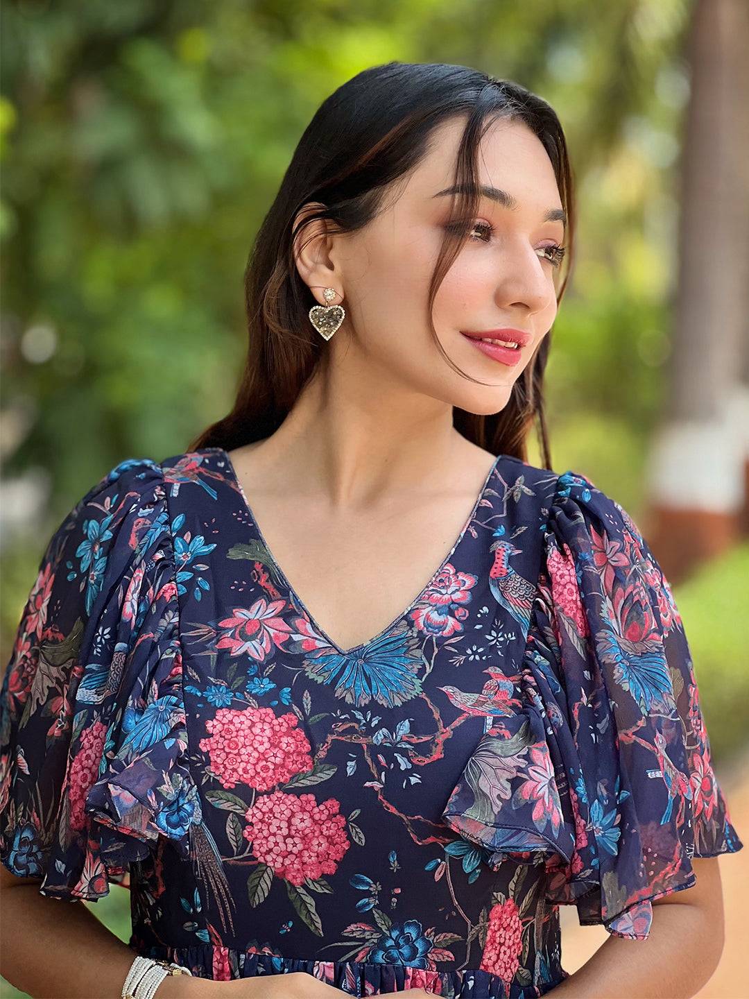 Midnight Navy Floral V-Neck Dress by My Store