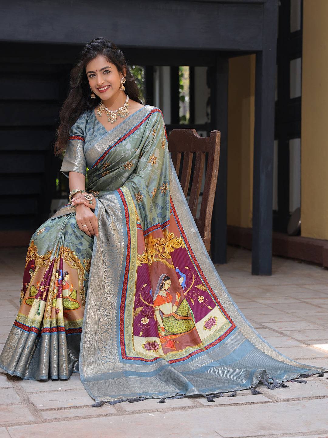 Pure Viscose Dola Silk Saree With Zari Weaving Pallu In Light Blue Colour - Luxe by My Store