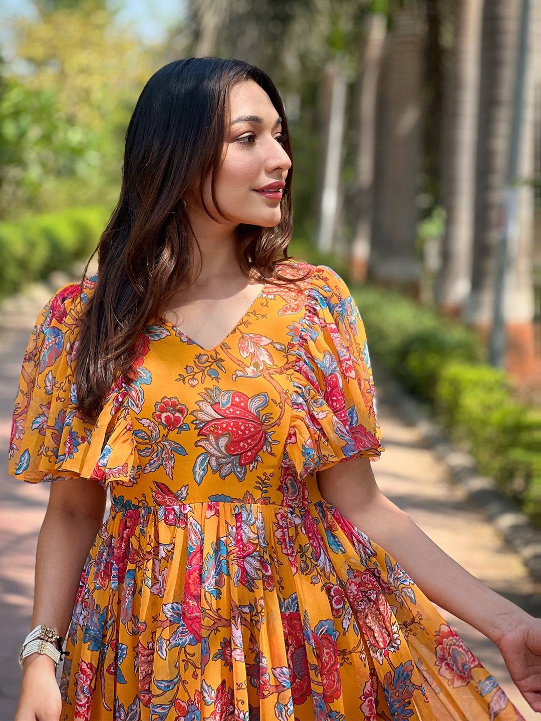 Honey Yellow Chints Flower Dress by My Store