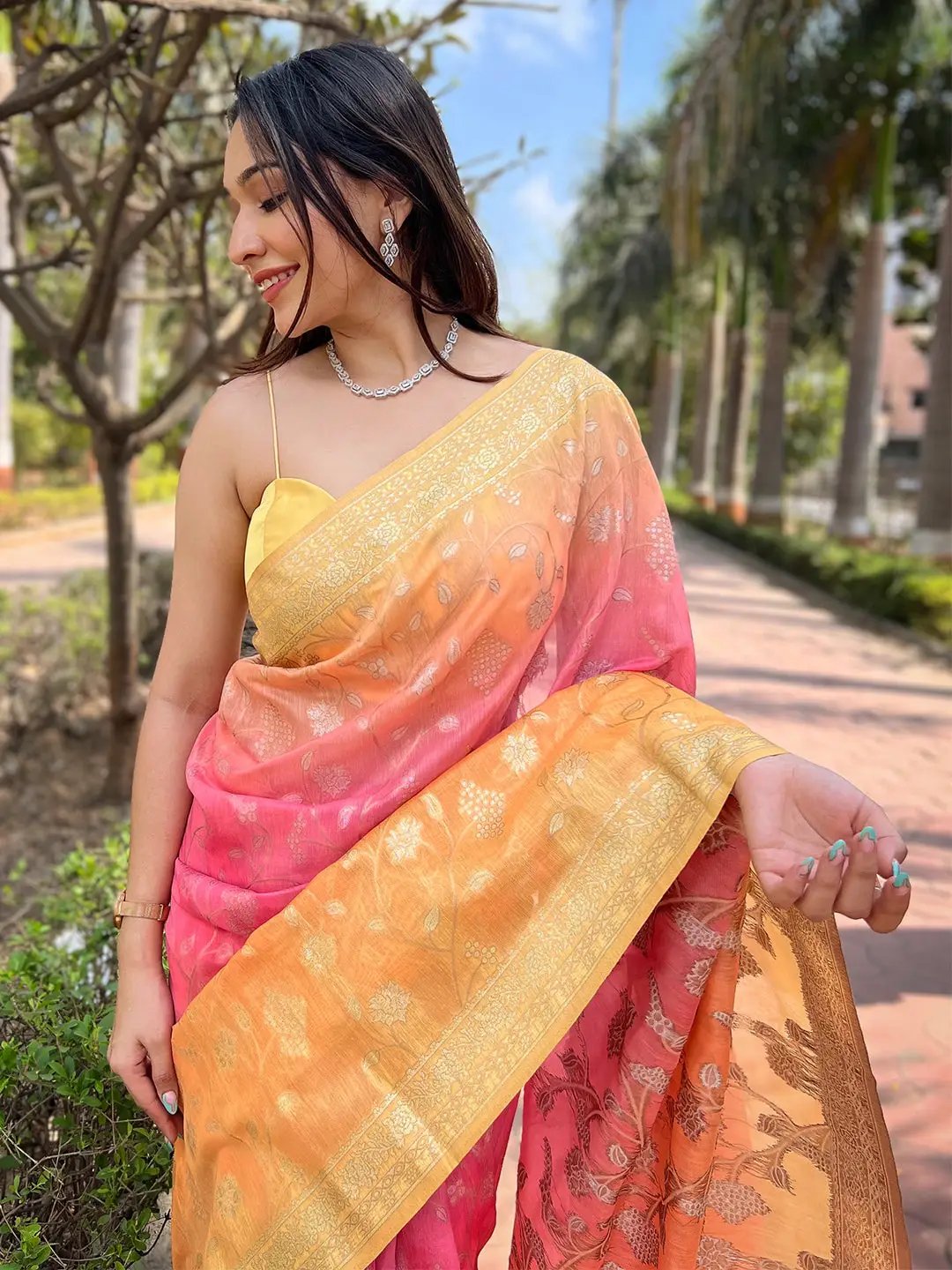 Bollywood Soft Slub Silk With Pure Zari And Lakhnavi Badla Weaving by My Store