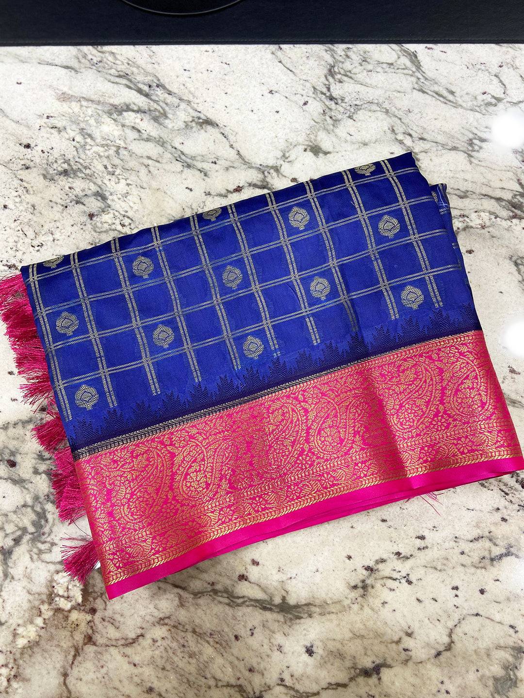 Regal Blue Kovai Banarasi Silk Saree by My Store