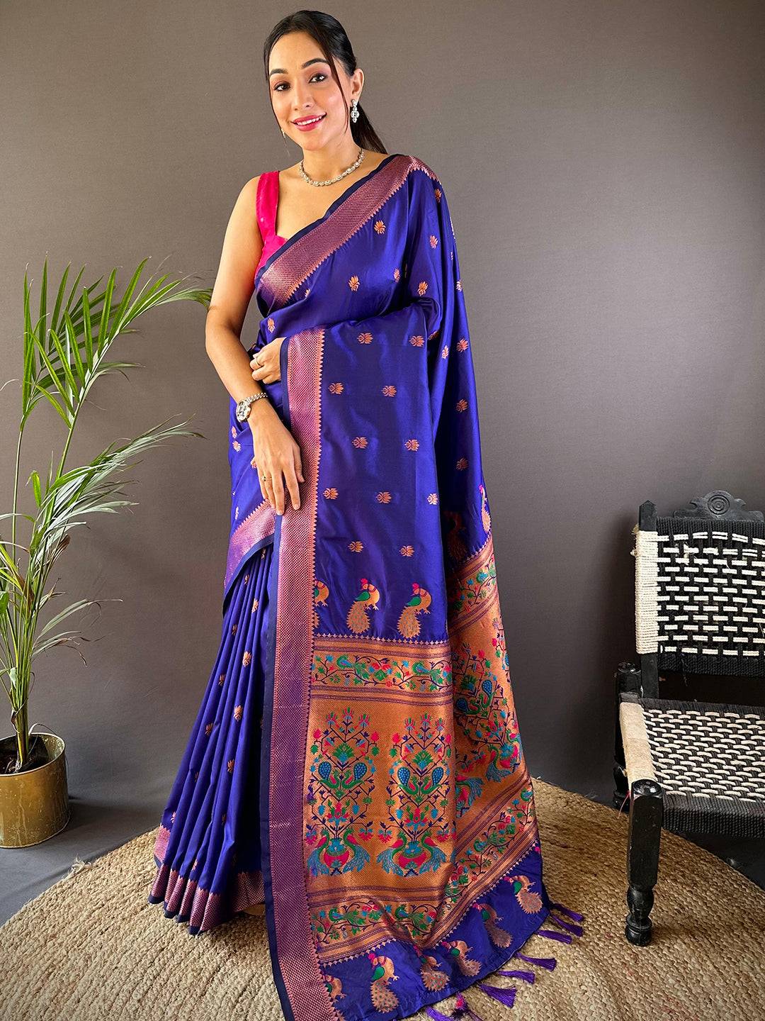 Copper Allure Soft Silk Purple Saree by My Store
