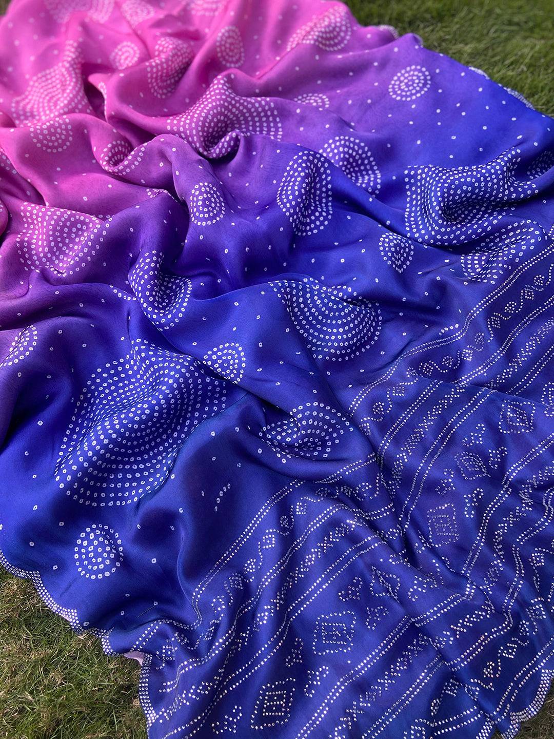 Pink Georgette Silk Saree with Ombre Bandhej Print & Swaroski Stone Work by My Store