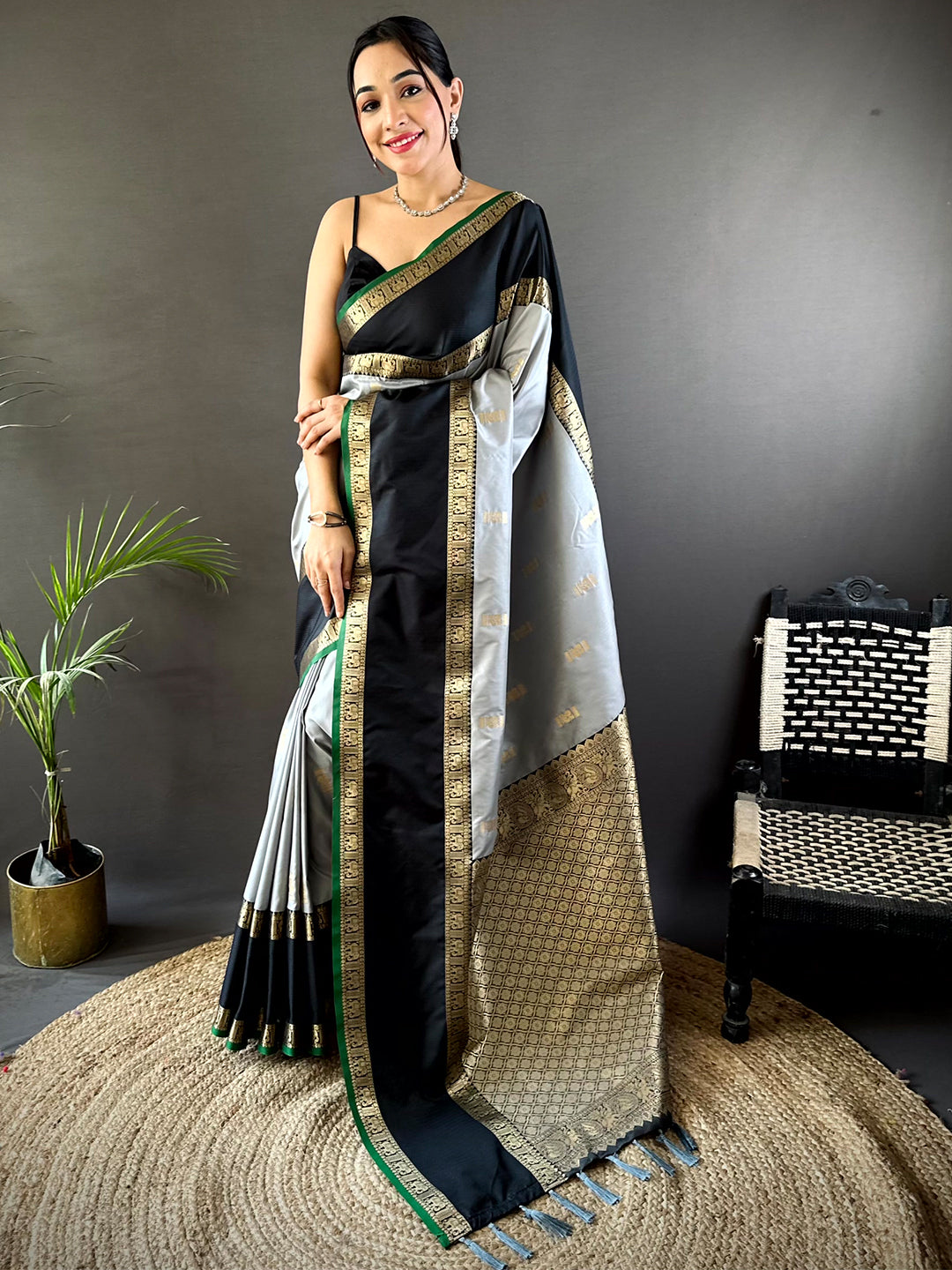 Grey Gadhwal Pure Soft Silk Saree by My Store