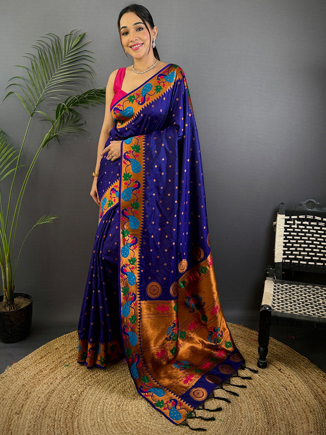 Navy Yeola Paithani Soft Silk Saree by My Store