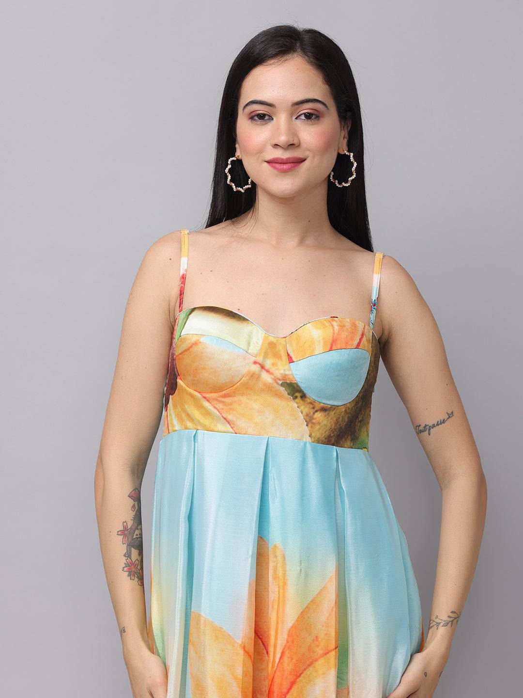 Multi Color Floral Print Long Dress by My Store