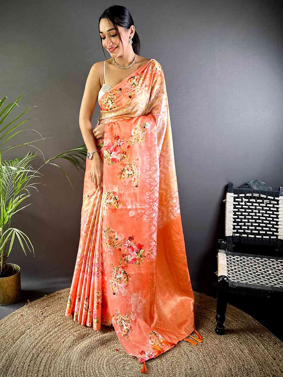 Coral Zari Zigzag Kota Doriya Saree by My Store