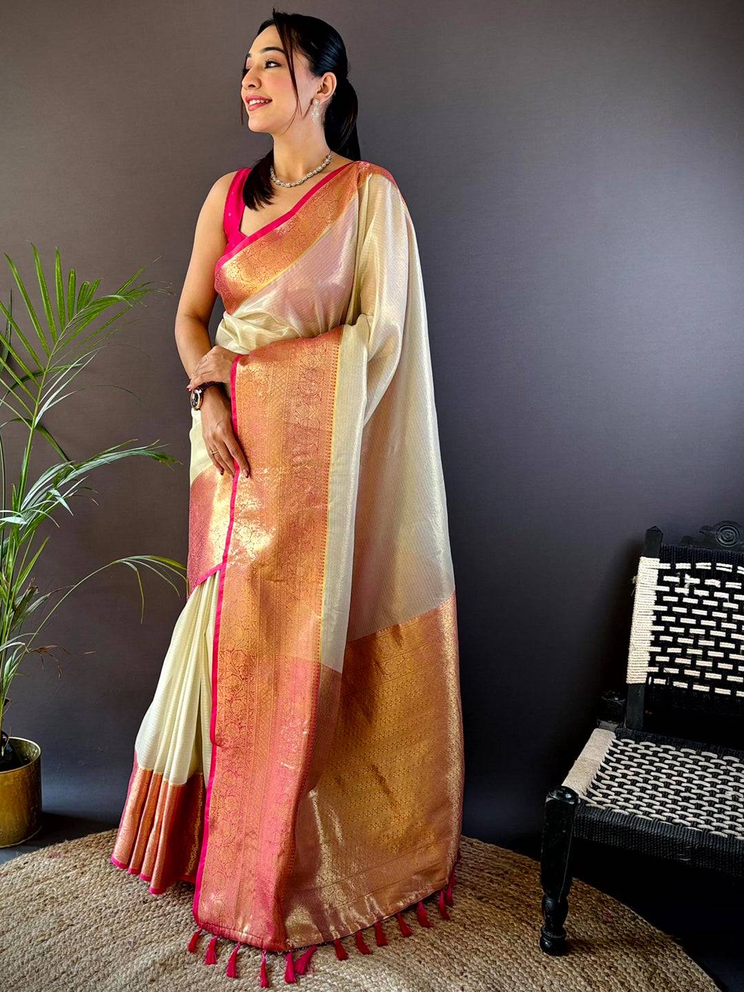 Regal Gold Zari Tissue Saree by My Store