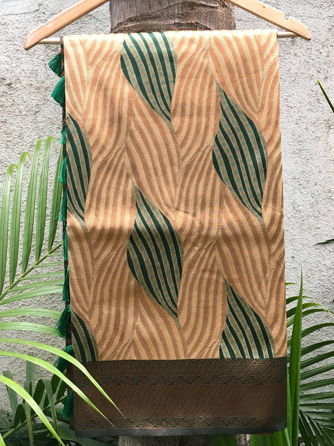 Brown Tussar Silk Zari Weaving Ikkat Saree by My Store